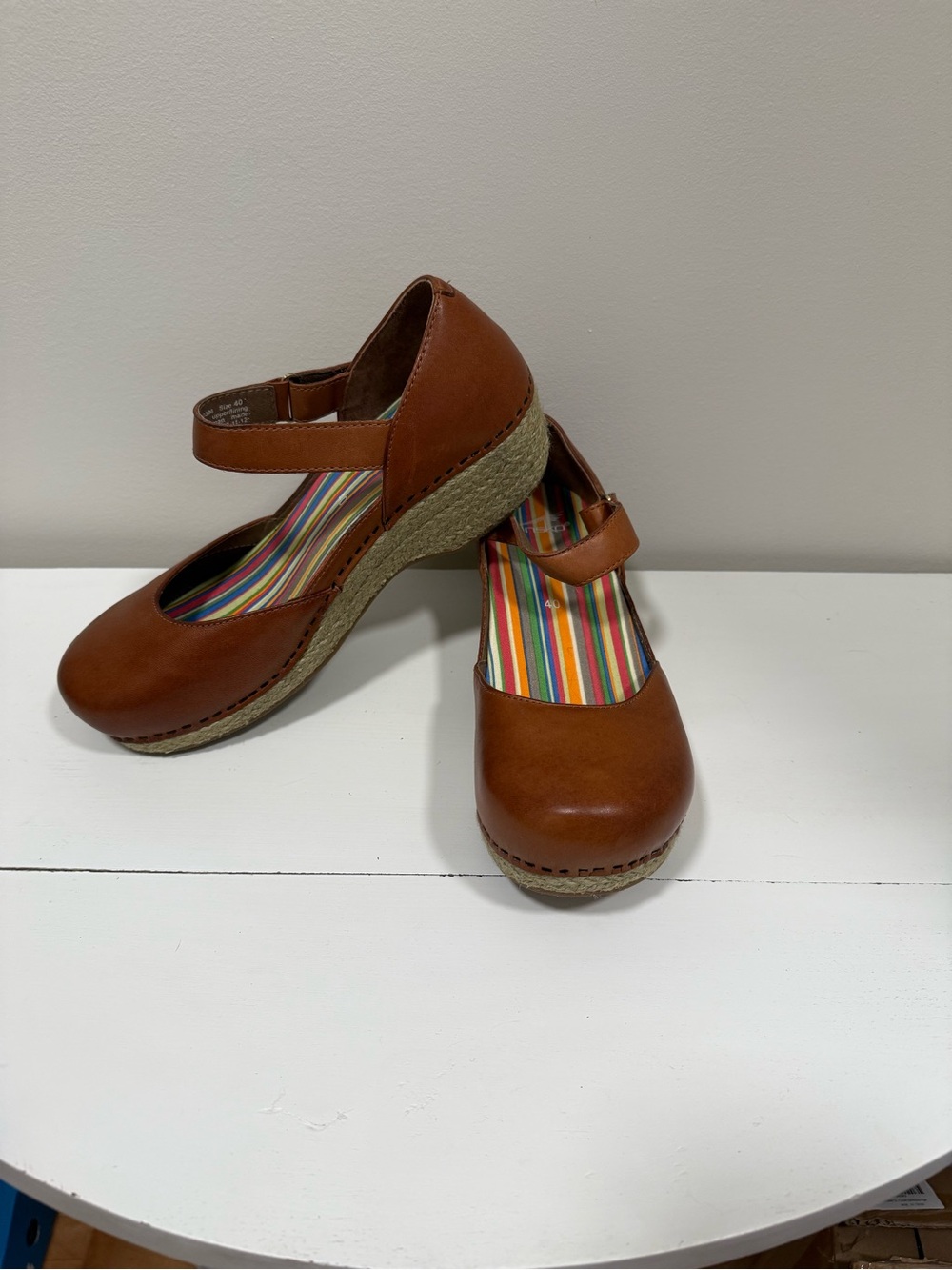 Dansko Tan Mary Jane Wedge Sandals with Espadrille Heel
